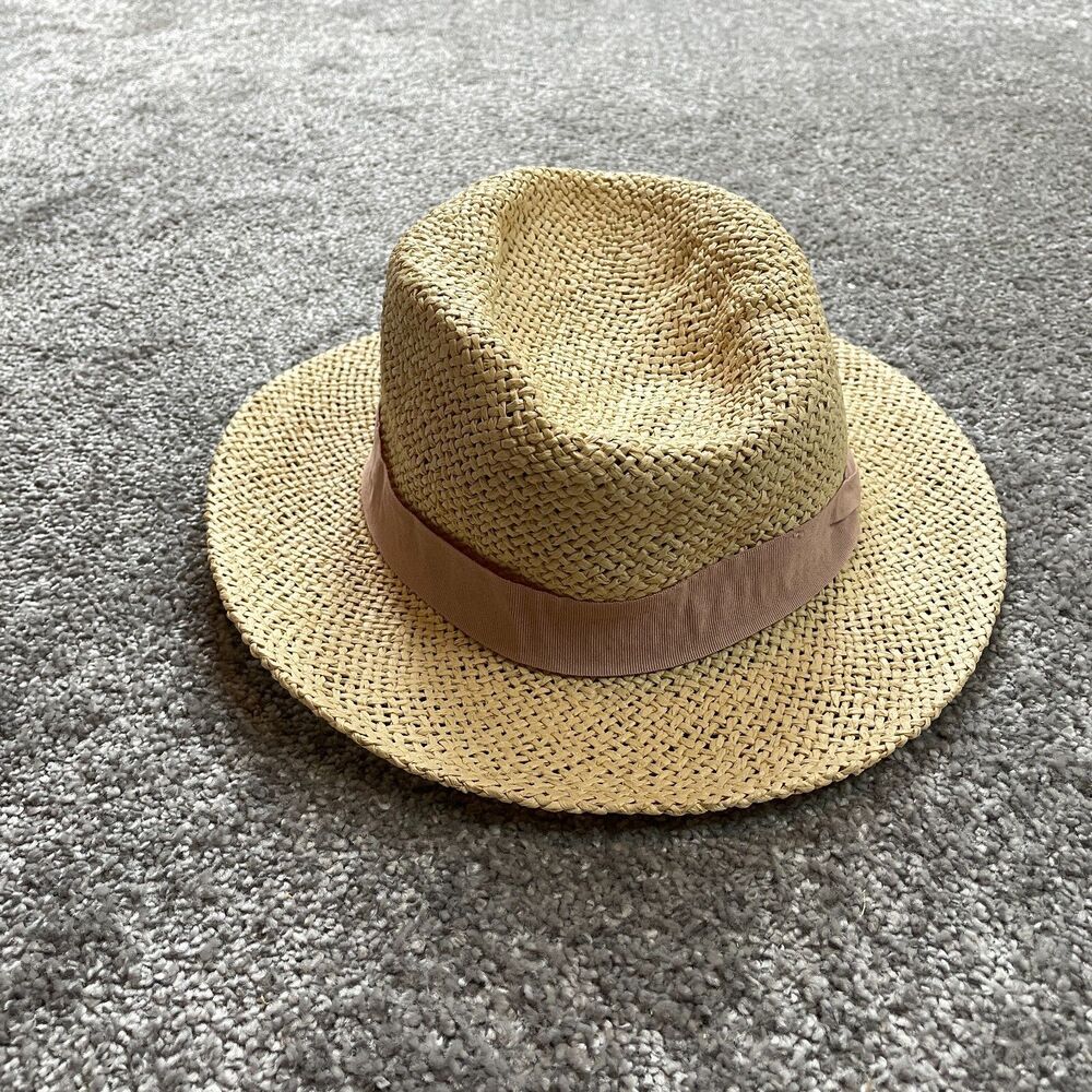 Divided by H&M Sun Hat Womens Medium Yellow Paper Straw Solid Wide Brim Band